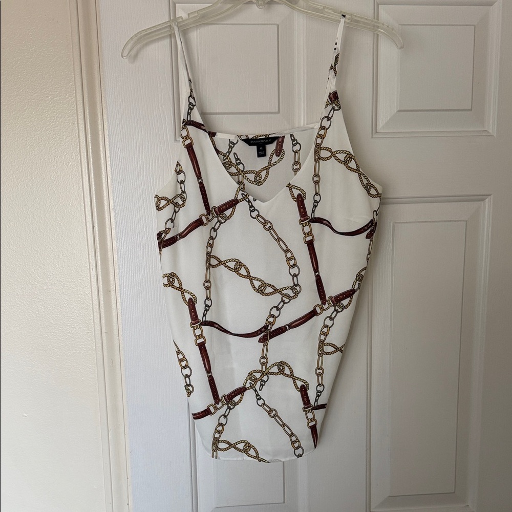 Banana Republic White and Brown Chain Print Camisole